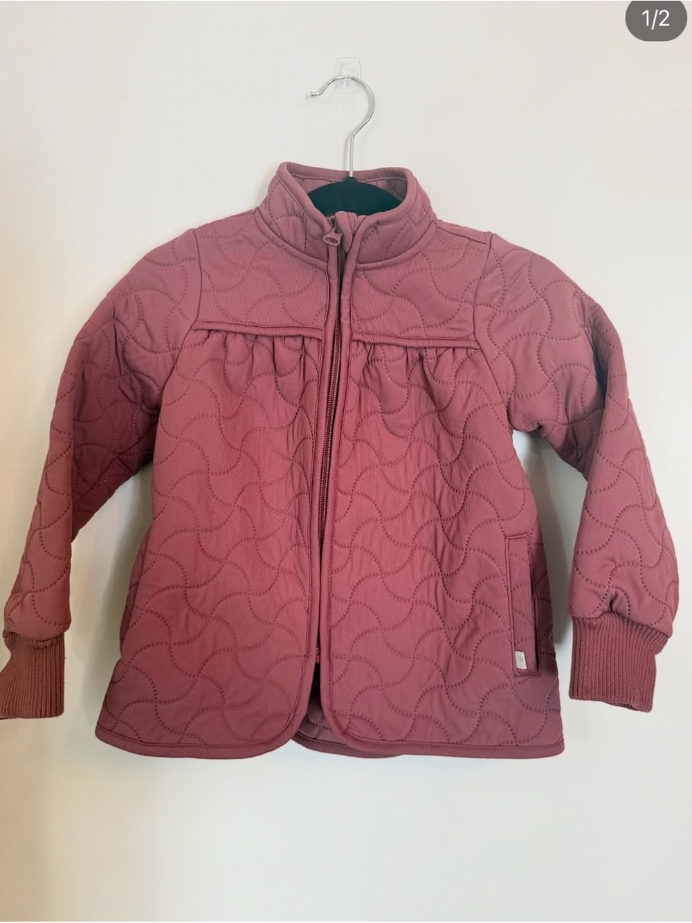 Wheat thermo Girls Quilted Zip Jacket in Dusty burgundy